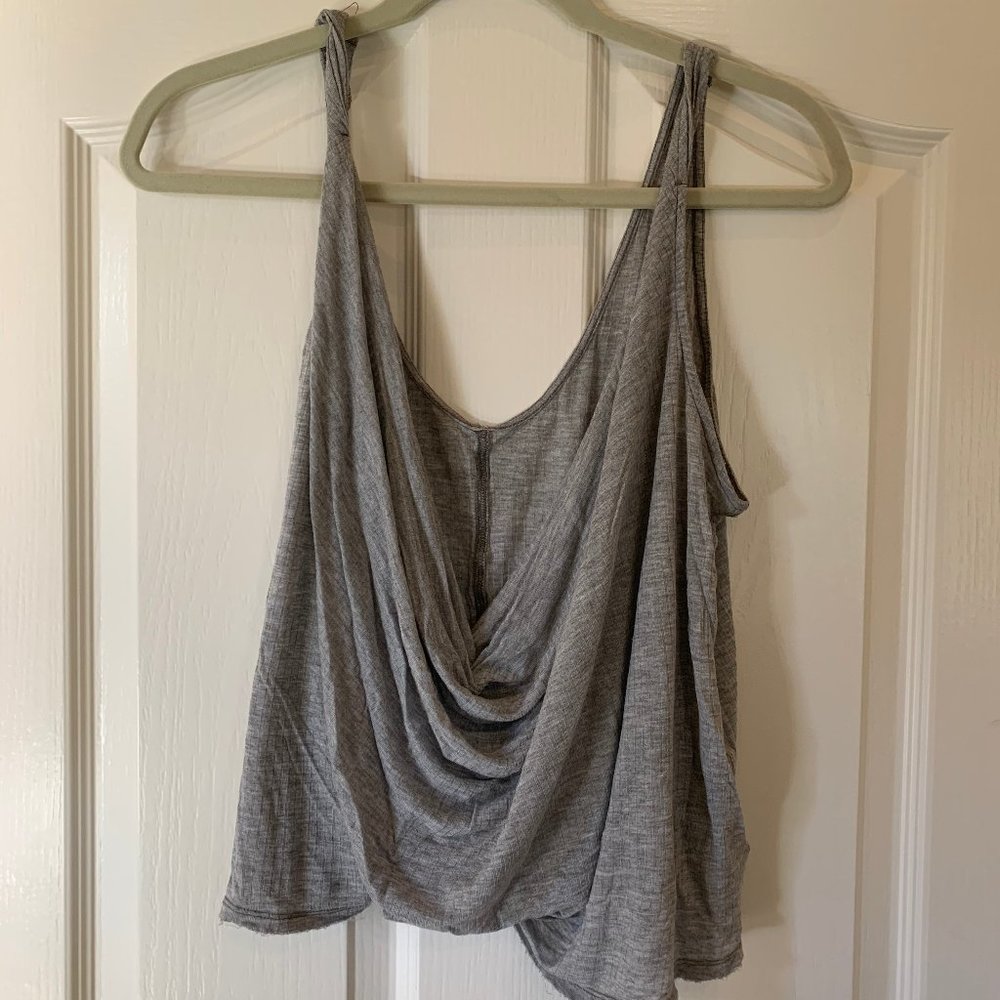 Free People Grey Low Cut Twist Front Tank Top